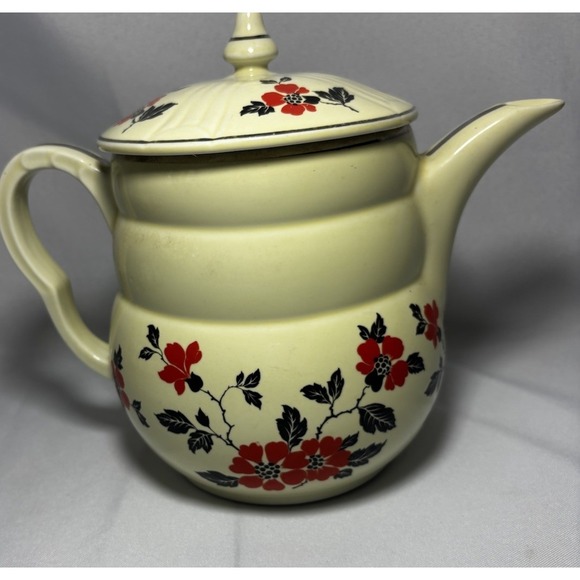🌸Hall's Superior Quality Red Poppy Sugar & Creamer & Tea Pot With Lids - Picture 2 of 15